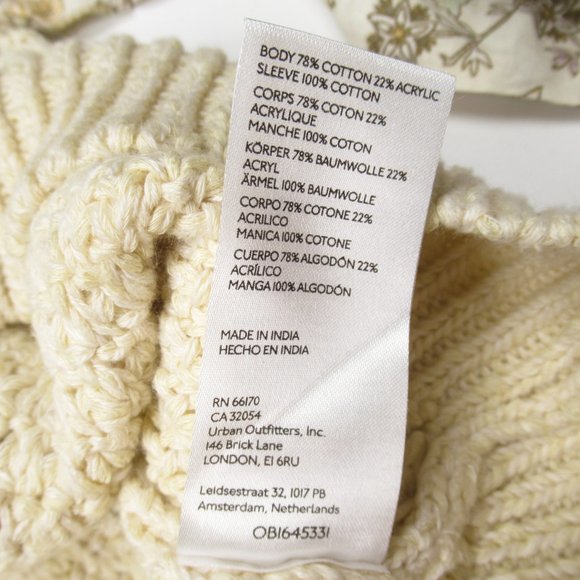 By Anthropologie Floral Printed-Sleeve Ruffle Sweater Cream - Large - Picture 10 of 12
